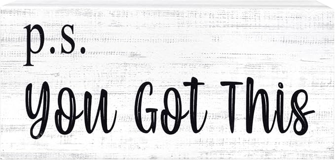 Esur Motivational Home Office Desk Decor - Farmhouse Wooden Box Sign Gift for Women - P.S. You Got This(White)