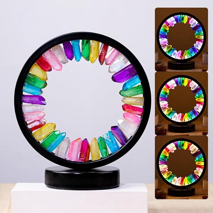 Runyansghi Chroma Electroplated Single Point Crystals Night Lamp 8.6" Healing Crystal Bedside Lamp USB Port 3 Colours Dimming Mode Bedroom Lamp Suitable Night Light Office Home Decor Gift