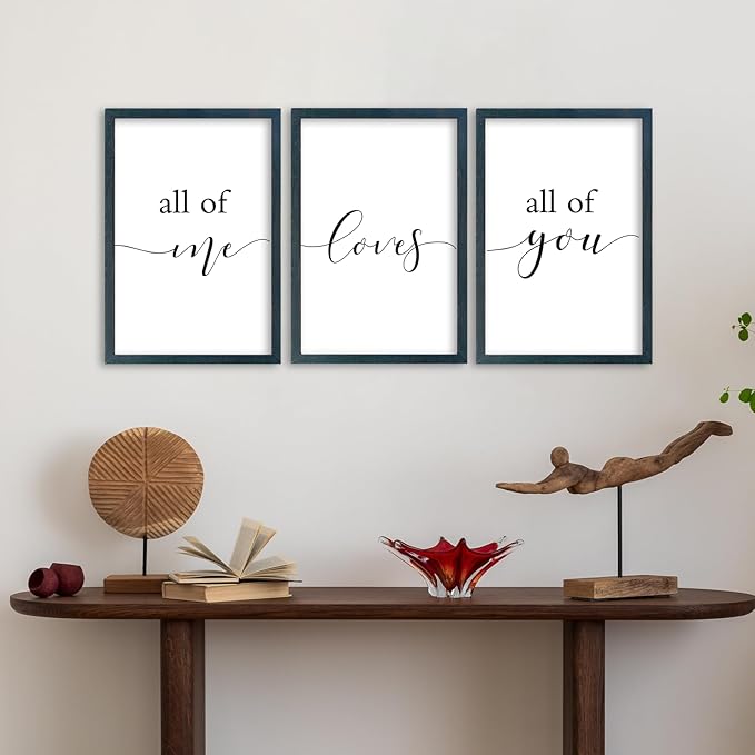 SRSZHIYUE All of Me Loves All of You Sign Wall Decor 16"×11" Set of 3 Framed Wooden Plaque for Master Bedroom Above Over Bed Love Quotes Wall Hanging Art (Black)
