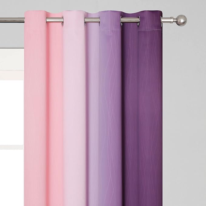 Ombre Pink and Purple Blackout Curtains 96 Inches Long, Full Room Darkening Curtains for Girls Room,Grommet Thermal Insulated Gradient Drapes, Light Blocking Curtains for Bedroom,52x96 Inch, 2 Panels