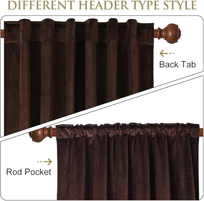 StangH Brown Velvet Curtains 84 inches Blackout for Kids Nursery, Thick Privacy Panels Heat & Cold Blocking for Bedroom Back Tab Home Decor for Living Room, W42x L84, 2 Panels
