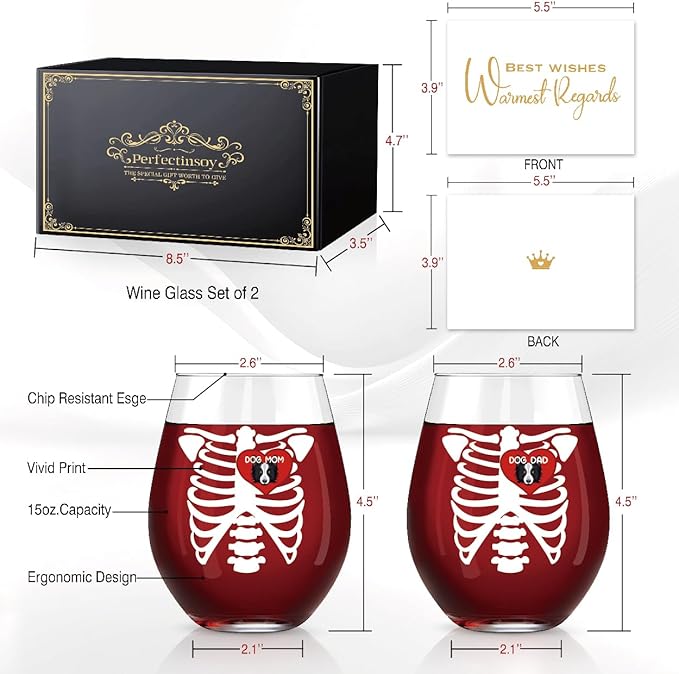 Perfectinsoy Dog Parents Funny Wine Glasses Set of 2, Romantic Gifts for Dog Lovers, Anniversary Birthday Remembrance Graduation Gifts for Lovers Wife Husband Dad Mom Radiology Tech Graduate