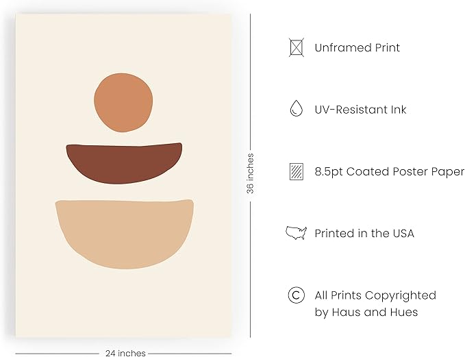 HAUS AND HUES Boho Wall Art Minimalist Wall Decor - Boho Art Prints Neutral Poster, Geometric Art Mid Century Modern Wall Art Wall Decor, Sun Semi Circle (Unframed, 24x36)