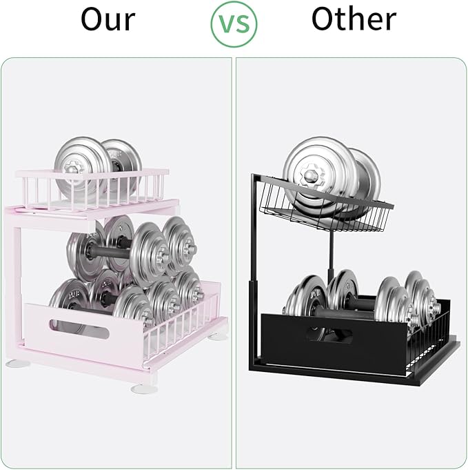 Under Sink Organizer Storage: Adjustable Height, 2 Tier L-Shaped Pull-Out Metal Shelf with Non-Slip Pads & Rust-Resistant Design Maximize Kitchen & Bathroom Cabinet Space