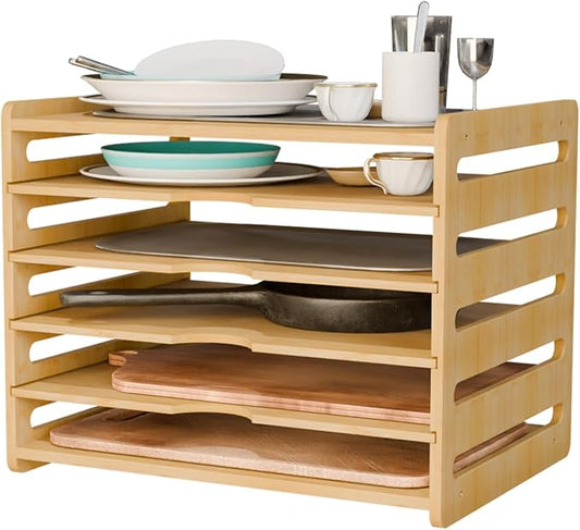 Wooden Cabinet Tray Dividers,Kitchen Vertical Tray Divider Organizer for Storing Baking Sheets, Pans, Lids, Cutting Boards, and Trays – 5-Compartment Adjustable Design for Clutter-Free Cabinet Storage