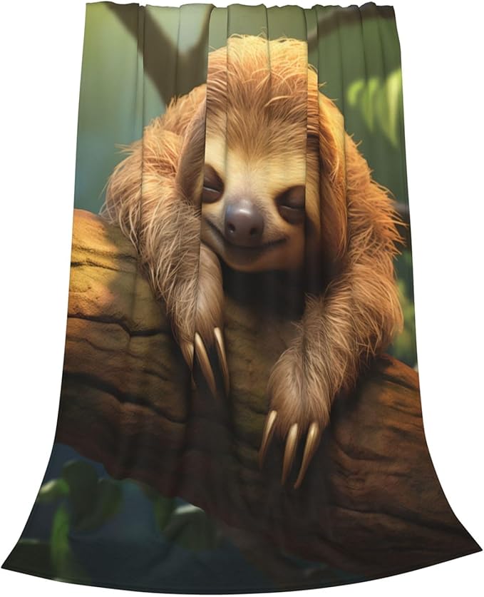 Cute Asleep Sloth Blanket Gifts for Kids Adults Women Flannel Throw Blankets for Home Couch Bed Sofa Soft Fuzzy Lightweight Decor All Season 80x60 Inches