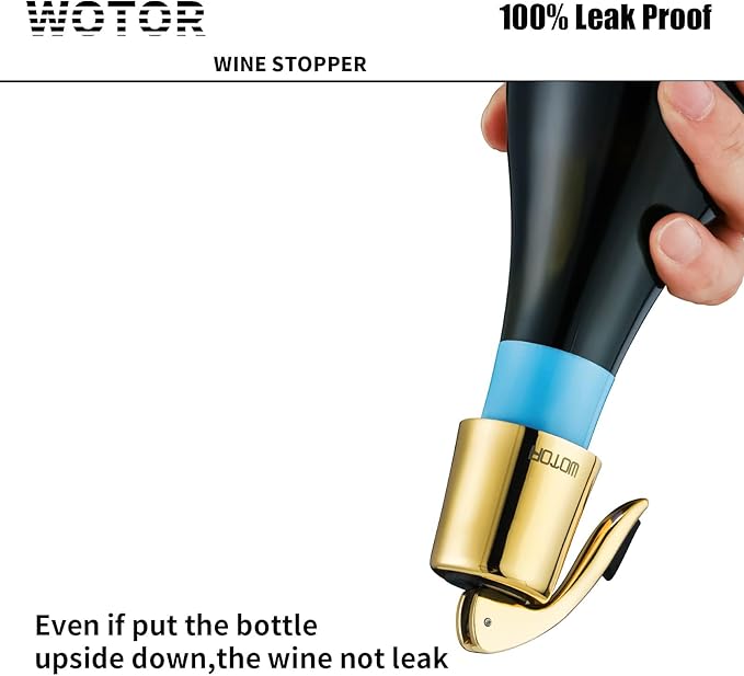 Stainless Steel Wine Bottle Stoppers with Silicone - Reusable Wine Saver and Decorative Bottle Sealer, Leakproof, Keep Fresh, Gold, 2 Pack