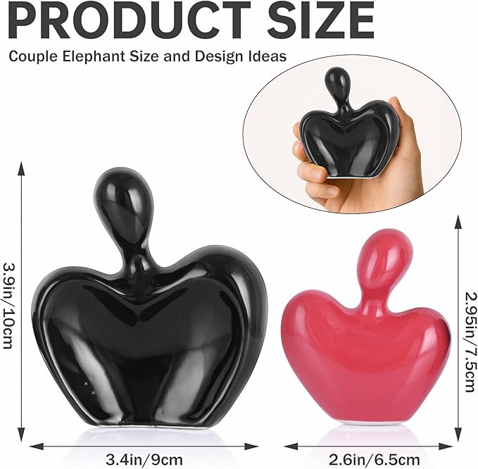 DOVDOV Black and red mini Ceramic Couple Sculpture, Romantic Love Decorative Statue, Couple, Home Decoration Accent, Suitable for Dresser, Bookshelf, Office, Coffee Table Desktop Decoration.