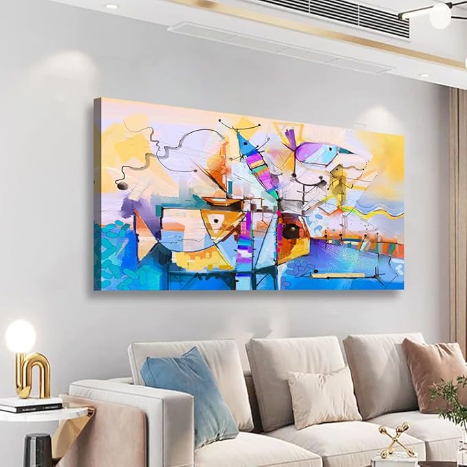 Colour Abstract Wall Art Bedroom Wall Decor Living Room,Line Abstract Canvas Wall Art Office Farmhouse Paintings Artwork Modern Sea Fish Imaginative Wall Art Prints Pictures 20 * 40inch