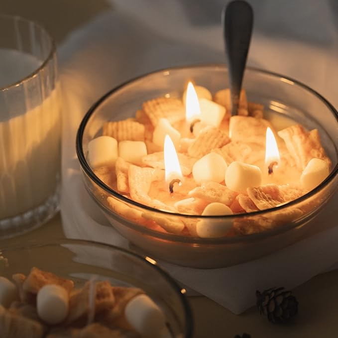 Funny Cinnamon Cereal Bowl with Metal Spoon Scented Soy Candle Morning Ritual Gift