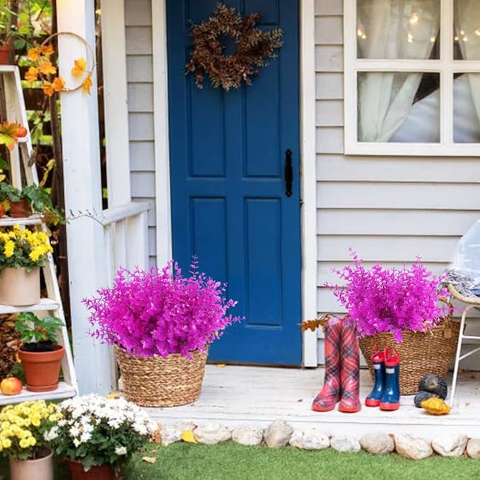 Artificial Faux Plants Outdoor Spring Decoration,Artificial Plants Outdoor Artificial Flowers for Outdoors UV Resistant for Outside Home Planter Porch Patio Window Yard Decor(Pure Fuchsia Eucalyptus)