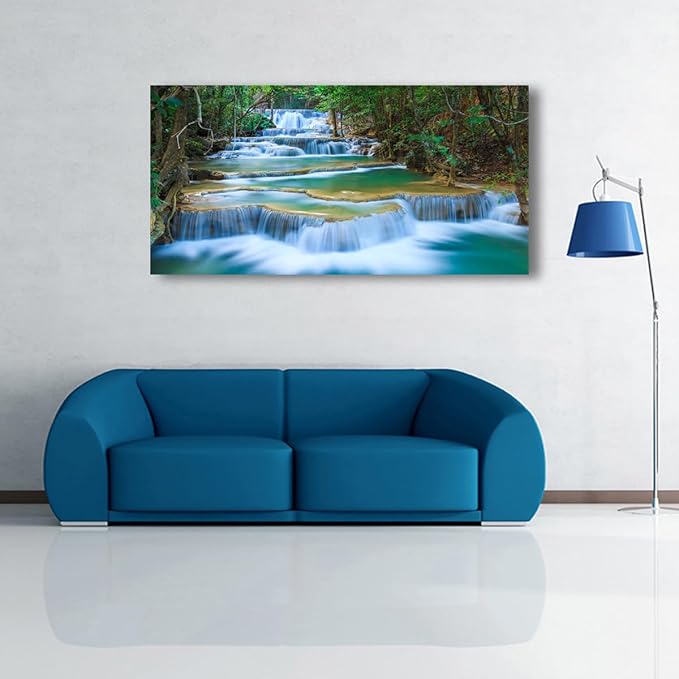 Waterfall Pictures Canvas Wall Art for Living room Bedroom Wall Decor,Green Water Wall Art Print Paitnings for home Decor,Morden Artwork Tree River Water Canvas Art Waterproof Stretched Ready to