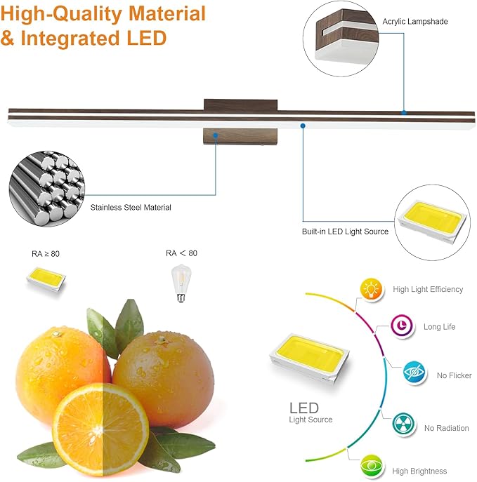 SineRise 48-Inch LED Modern Bathroom Vanity Light Bar, Brown Modern Acrylic Bathroom Wall Lighting Fixtures Over Mirror (Cool White 6000K)