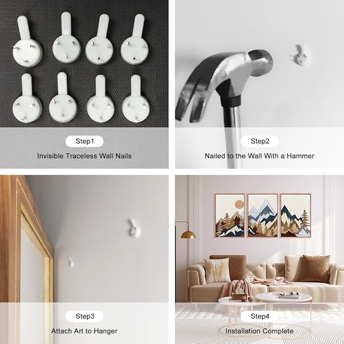 HOURIA Mid Century Mountain Woodland Framed Wall Art Set,Boho Sunrise Pine Tree Wall Decor,Wilderness Nature Forest Artwork,Modern Woodcut Field Art Print for Living Room,Bedroom,Office- 24"x36"x3