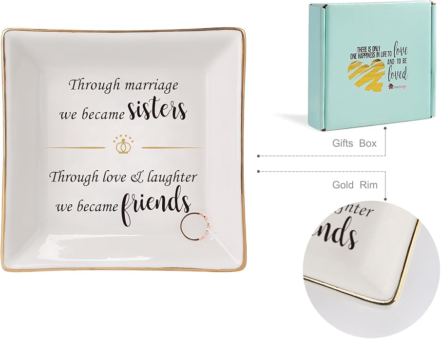 HOME SMILE Ceramic Ring Dish Jewelry Tray for Mom Sister Friends