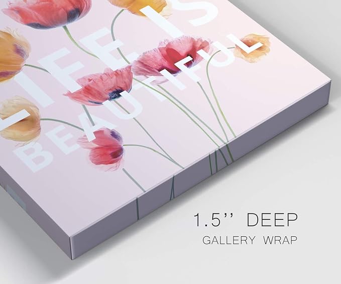 Wexford Home Square Premium Gallery Wrapped Canvas Flower Multicolor Wall Art Abstract Floral Romance Modern Pictures Print for Home Office, Ready to Hang, life is beautiful, 10x10