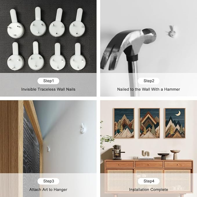 HPINUB Mountain Woodcut Style Framed Canvas Wall Art Set,Vintage Pine Tree Wall Decor, Nature Country Wilderness Forest Artwork,Modern Navy Blue Art Prints for Living Room,Bedroom,Farmhouse-16 x24 x3