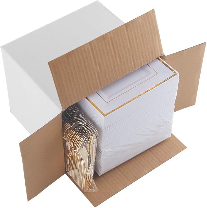 WDF 200PCS Gold Plastic Dessert Plates with Plastic Forks -6” 100 Square Disposable Appetizer Plates Small Plate Cake Plate &100 Gold Small Appetizer Forks for Daily Using Thanksgiving