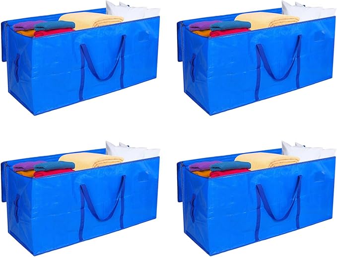 66 Gallon Extra Large Moving Bags - Heavy Duty Storage Bags with Zipper & Strong Handles, Blue Packing Bag for Moving, Storage, Travel and Camping, College Dorm & Home Supplies, 4 Pcs