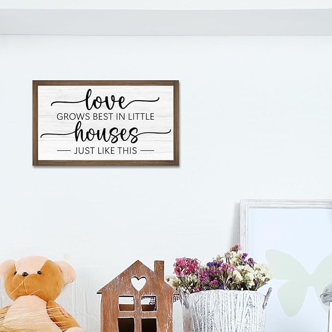 Love Grows Best in Little Houses Just Like This Wooden Box Sign Desk Decor,Rustic Farmhouse Love Sign Wood Block for Home Bedroom Shelf Tabletop Wall Decor