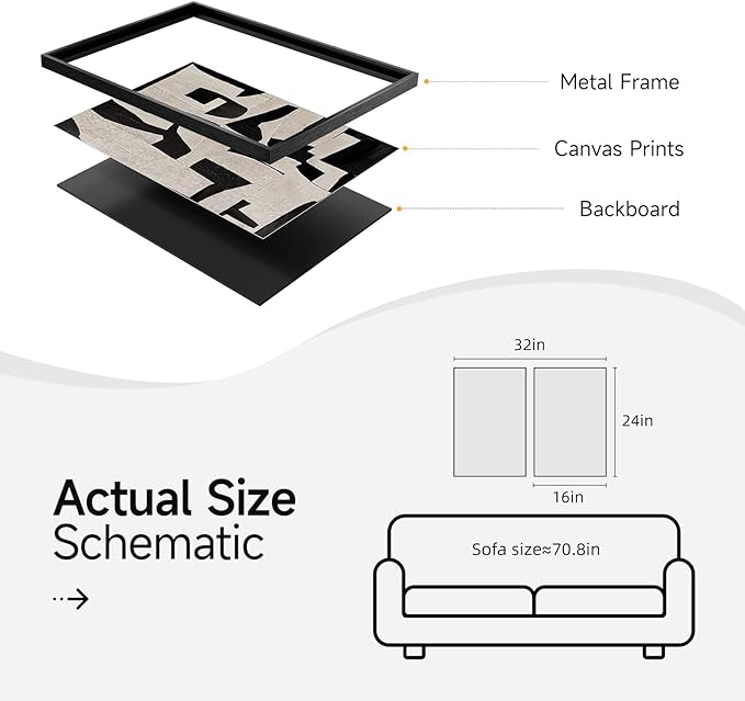 Framed Black and Beige Abstract Wall Art, 2 Piece Canvas Prints Paintings Artwork for Walls, Modern Minimalist Abstract Pictures for Living Room Hallway Bedroom Office Bathroom Wall Decor 16x24 In