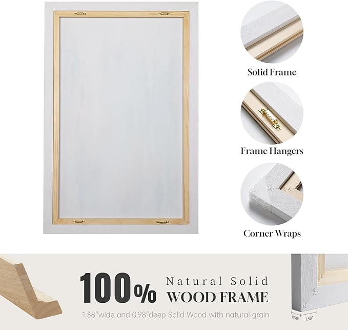 Large White Framed Blue and Gold Abstract Canvas Wall Art for Living Room, 2 Piece Modern Minimalist Prints Paintings Artwork for Walls, Glitter Pictures for Hallway Dining Bedroom Wall Decor 24x36 In