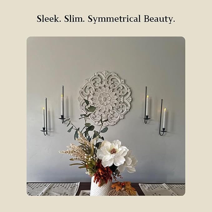 Black Wall Candle Holder Set of 4, Stylish Metal Wall Mount Candle Sconces, Modern Wall Decoration for Living Room, Dining Room, Fireplace, and Weddings