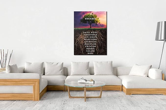 Inspirational Quotes Success Tree Painting Inspiring Entrepreneur Posters Inspirational Quotes Canvas Wall Art Print Artwork Classroom Office Decoration Frame Ready to Hang[30″W X 40′'H]