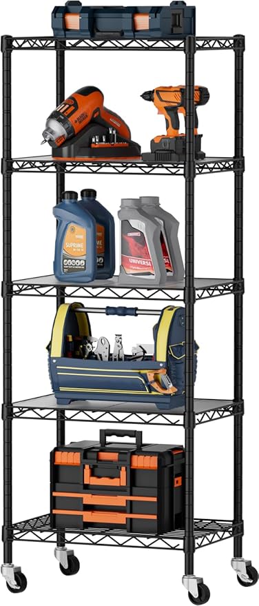 SINGAYE 5 Small Wire Shelves Kitchen Pantry Close Home Organizers and Storage Bathroom Shelf Laundry Room Organization Adjustable Book Metal Garage Shelving Unit