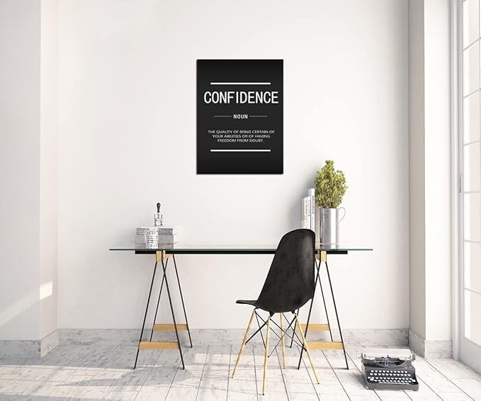 Office Decoration Inspirational Canvas Wall Art Inspirational Painting Poster Inspiring Entrepreneur Proverb Confidence Noun Print Artwork Bedroom Studio Stretch Frame Ready to Hang[18" W x 24" H]