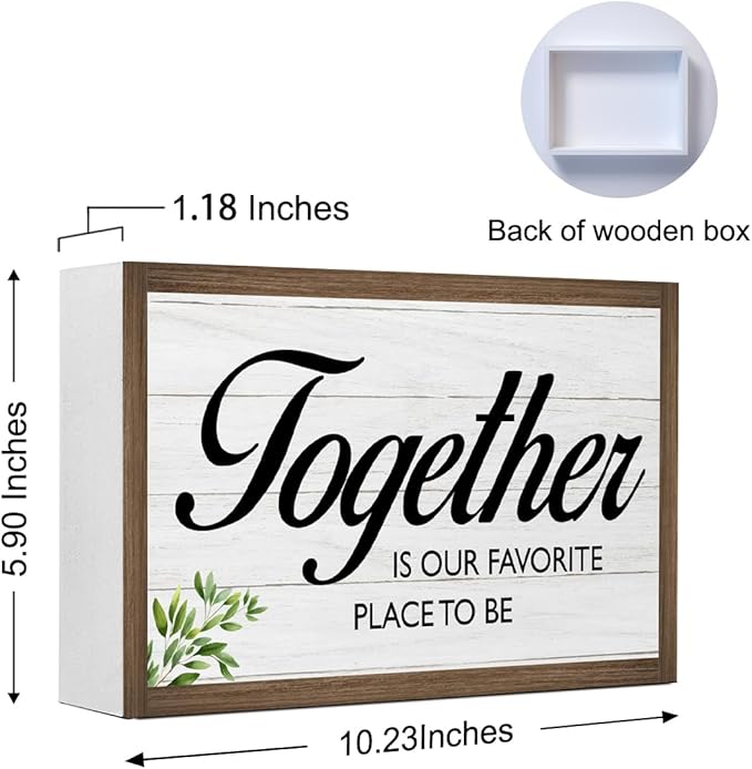 Together is Our Favorite Place Wooden Box Sign Desk Decor,Family Quotes Wooden Block Plaque Sign for Home Farmhouse Living Room Bedroom Shelf Table Wall Decor