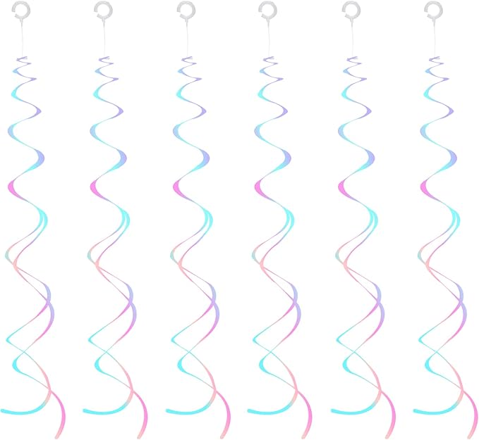 30 Pieces Iridescent White Hanging Swirls, Foil Swirl Hanging Decorations Plastic Steamers for Ceiling, Dangling Whirls Wedding Baby Shower Birthday Party Decorations
