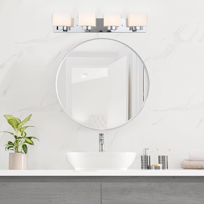 Design House Dove Creek Bathroom Light Fixtures - Traditional 4-Light Vanity Lights for Bathroom - Dimmable Vanity Lights with Frosted Glass – Polished Chrome, 589671