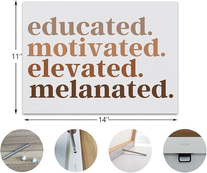 Nogrit African American Wall Art,Educated Motivated Elevated Melanated,Black Woman Wall Art for bathroom decor 14×11, Black Art Wall Decor Black History Month Gifts,African American Gifts