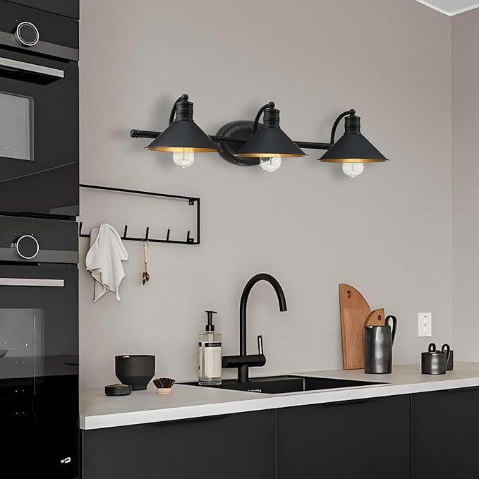 3 Light Bathroom Vanity Light Over Mirror - Farmhouse Wall Light for Bathroom Vanity Powder Room, Rustic Gooseneck Barn Style 3 Bulb Wall Sconce Over Kitchen Sink