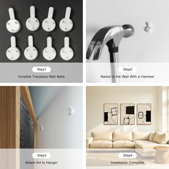 HOURIA Abstract Geometric Framed Canvas Wall Art Set,Black and Beige Brushstroke Wall Decor,Neutral Modern Wall Painting,Textured Line Drawing Art Prints for Living Room, Bedroom, Farmhouse-16 x24 x3