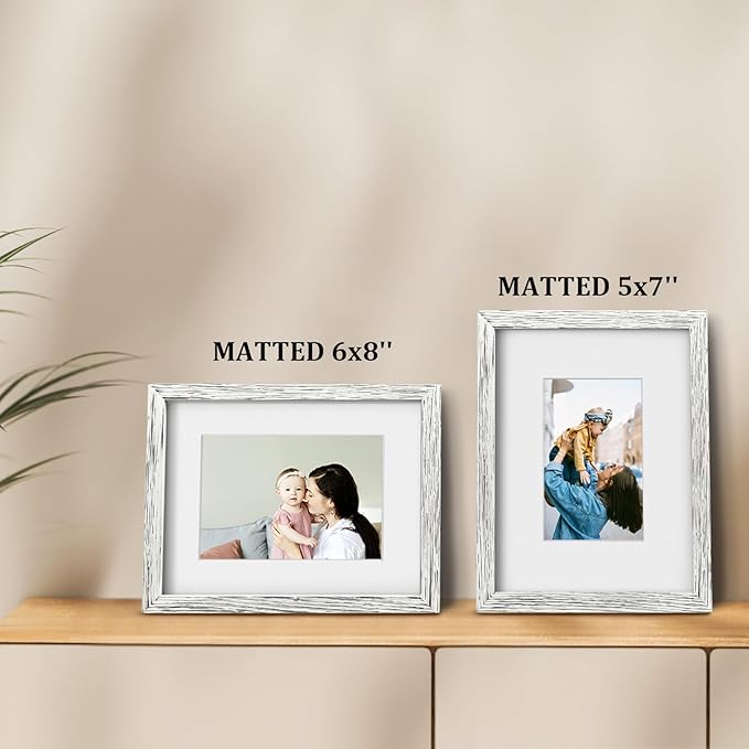 Egofine 9x12 Picture Frames Set of 4, Made of Solid Wood Covered by Plexiglass 5x7 and 6x8 with Mat or 9x12 without Mat, for Table Top Display and Wall Mounting Photo Frame Driftwood White