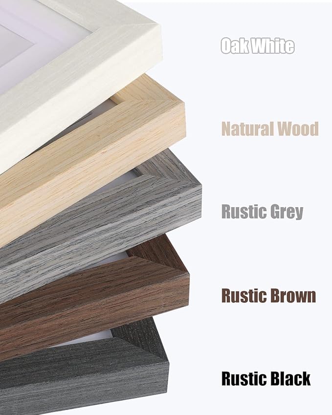 Egofine 12x16 Picture Frames Set of 4, Made of Solid Wood Covered by Plexiglass 9x12 and 11x14 with Mat or 12x16 without Mat, for Wall Mounting Photo Frame Brown