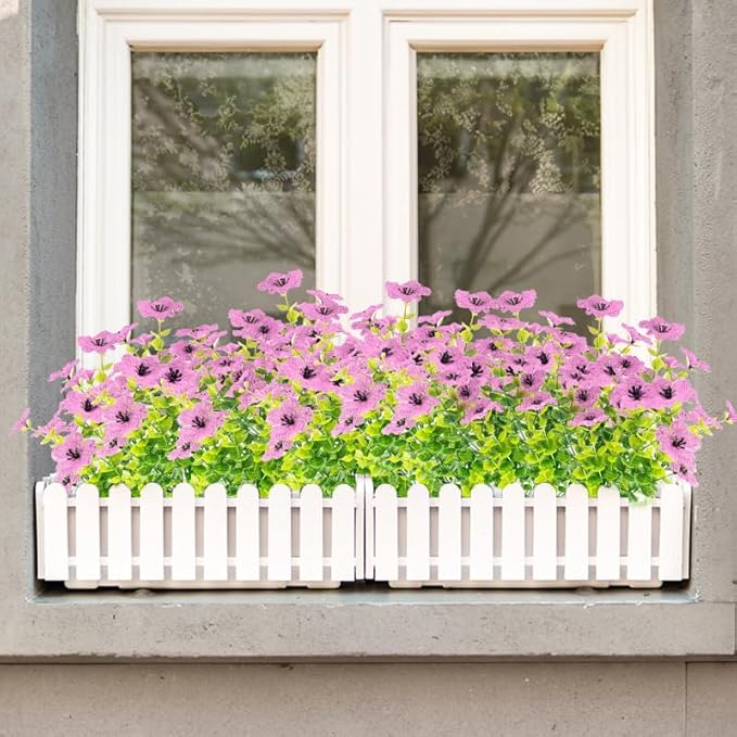 Artificial Flowers UV Resistant Outdoor,12 Bundles Faux Plants for Fall Autumn Thanksgiving Christmas Patio Porch Decor, No Fade Fake Window Box Greenery for Home Wedding Walkway Decoration