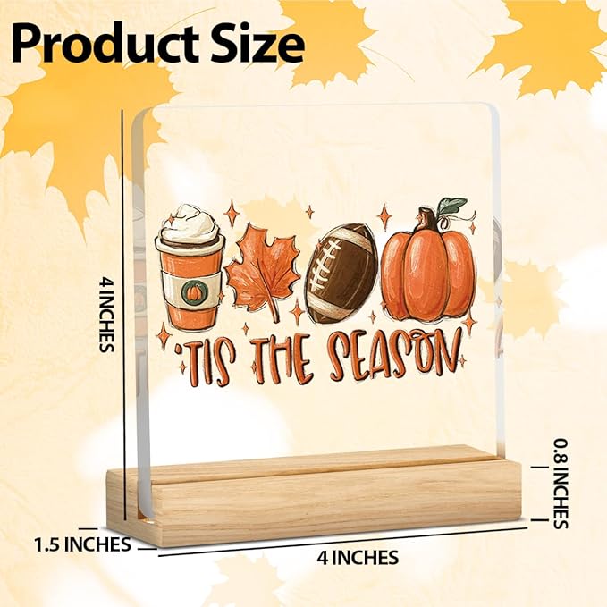 Tis the Season Fall Decor Retro Fall Decorations for Home Office Autumn Pumpkin Decorations Sign Rustic Thanksgiving Acrylic Decor for Table 5 x 5 inches