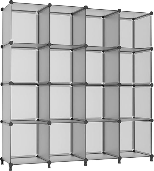 AWTATOS Cube Storage Organizer, 16 Cube Closet Organizer, Stackable Storage Cube Shelves, DIY Portable Closet Clothes Organizer Shelving for Bedroom, Closet, Wardrobe, Bathroom, Grey