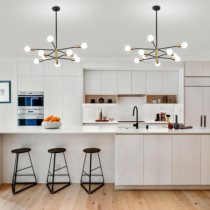 10-Light Modern Chandelier Sputnik Light Fixtures, Mid Century Chandelier Dining Room Light, Black and Gold Ceiling Lights Chandeliers for Bedroom Living Room Kitchen