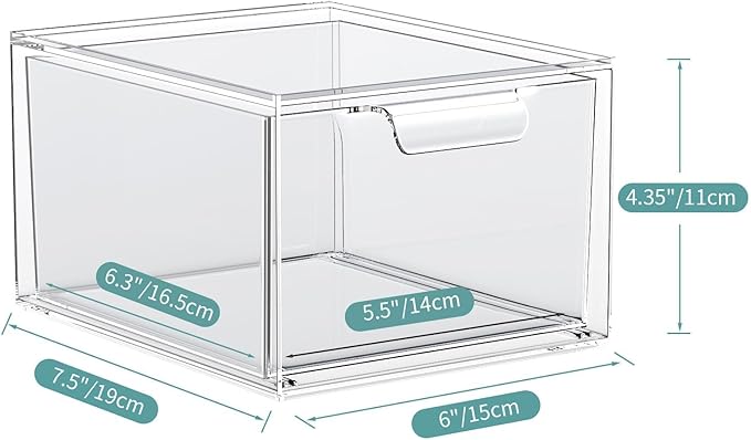 6 Pack Stackable Makeup Organizer and Storage, Acrylic Organizers，Clear Plastic Storage Drawer with Pull-Out Handles for Vanity, Undersink, Kitchen Cabinets, Pantry
