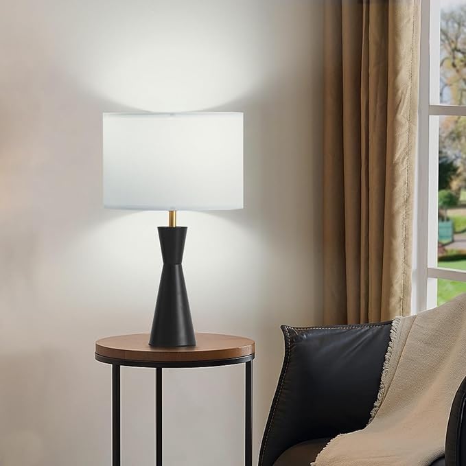 Bedside Lamps Set of 2, 3-Color Dimmable Black Metal Table Lamp for Living Room/Bedroom/Entryway and Other Rooms, Led Bulb Included