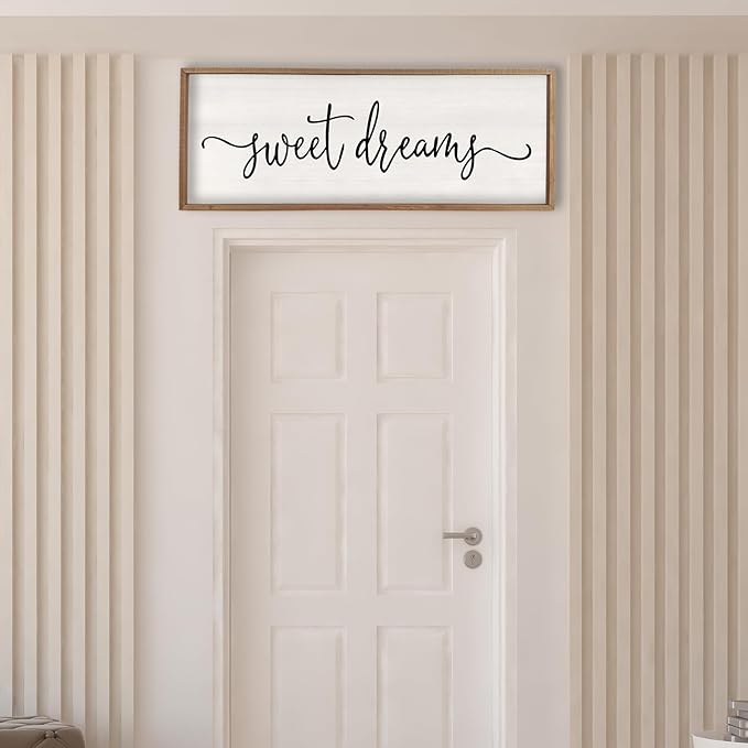 Surfapans Sweet Dreams Wall Decor Above Bed 32"x12" Master Bedroom Guest Room Wood Framed Rustic Over Bed Wall Art Sign (Wood)
