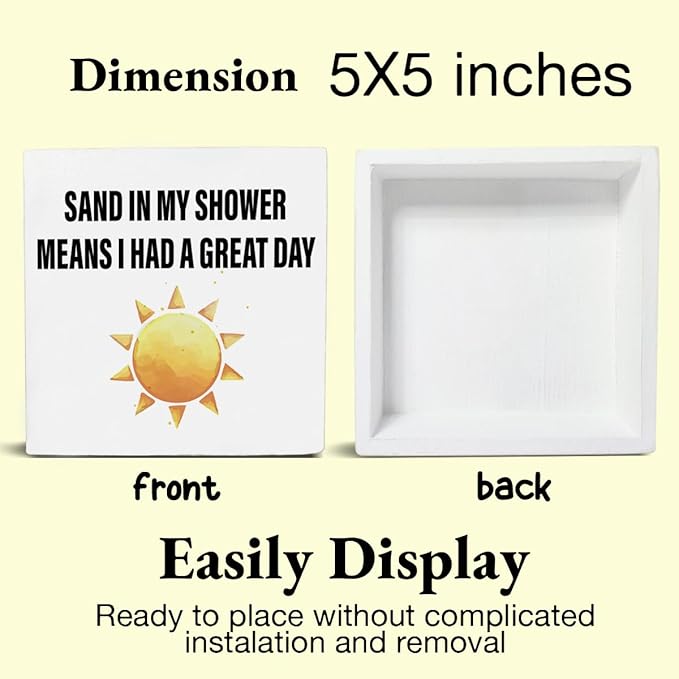 Beach Sign Decor Sand in My Shower Means I Had a Great Day Wood Block Sign Home Beach House Desk Table Shelf Decoration