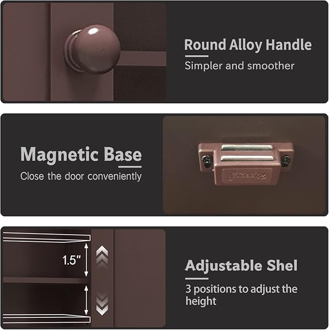 TaoHFE Medicine Cabinets,Bathroom Wall Cabinet with 2 Door Adjustable Shelves,Over The Toilet Storage Cabinet,Brown Bathroom Cabinet Wall Mounted,Bathroom Cabinet for Laundry Room Kitchen