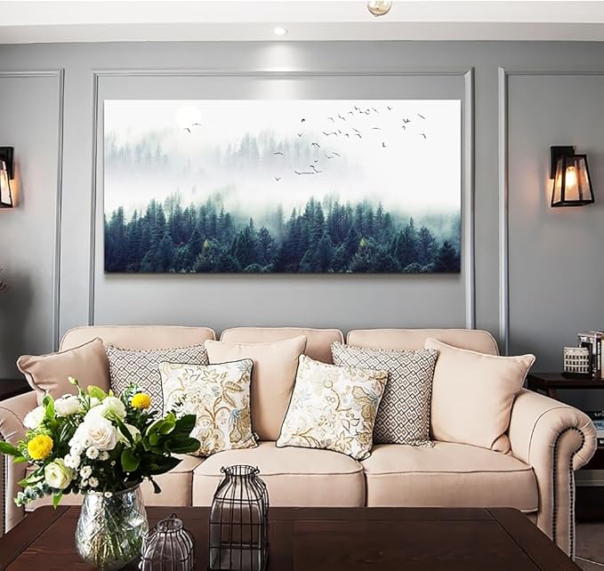 Wapluam Large Wall Art For Living Room Canvas Wall Decor Bedroom Office Wall Decoration Fog Forest View Wall Painting Stretched And Framed Pictures Ready To Hang Modern Home Decor Art Works 60 X 30