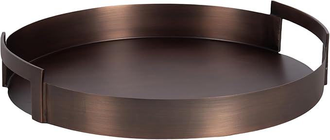 Kate and Laurel Myo Transitional Metal Round Tray; 15 Inch Diameter; Bronze; Modern Glam Circular Decorative Serving Tray with Handles for Use as Living Room Ottoman Table or Entryway Tray Decor