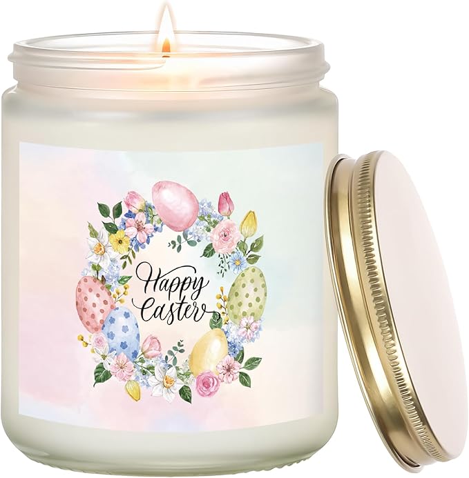 Easter Candle - Cream Vanilla Scented Natural Soy Wax Candel for Home, Egg Décor Spring Candle, Easter Gifts for Women, Clean Burning, Vegan Jar Candle for Birthday,Aromatherahpy,Relaxation(7oz)